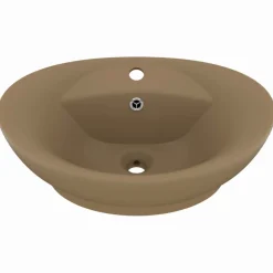 Sanitair & Loodgietersbenodigdheden*vidaXL Wastafel met overloop ovaal 58,5x39 cm keramiek matcrème matecr&egrave;mekleurig