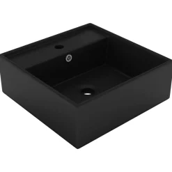 Wastafel met overloop vierkant 41x41 cm keramiek matzwart>vidaXL Hot
