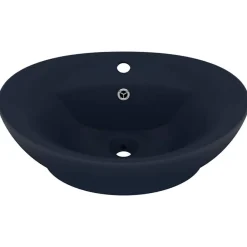 Wastafel met overloop ovaal 58,5x39 cm keramiek mat donkerblauw>vidaXL