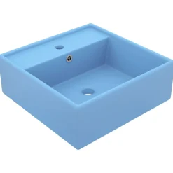 Sanitair & Loodgietersbenodigdheden*vidaXL Wastafel met overloop vierkant 41x41 cm keramiek mat lichtblauw matlichtblauw
