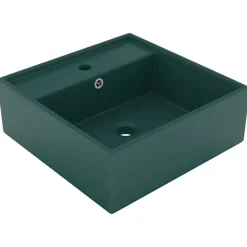 Sanitair & Loodgietersbenodigdheden*vidaXL Wastafel met overloop vierkant 41x41cm keramiek mat donkergroen matdonkergroen