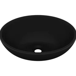 Sanitair & Loodgietersbenodigdheden*vidaXL Wastafel ovaal 40x33 cm keramiek matzwart Mat zwart