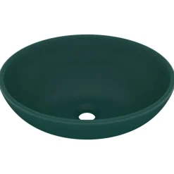 Sanitair & Loodgietersbenodigdheden*vidaXL Wastafel ovaal 40x33 cm keramiek mat donkergroen matdonkergroen
