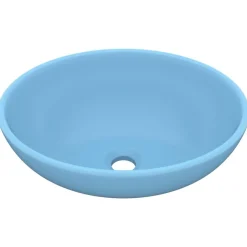 Sanitair & Loodgietersbenodigdheden*vidaXL Wastafel ovaal 40x33 cm keramiek mat lichtblauw matlichtblauw