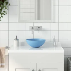 Sanitair & Loodgietersbenodigdheden*vidaXL Wastafel rond keramiek lichtblauw