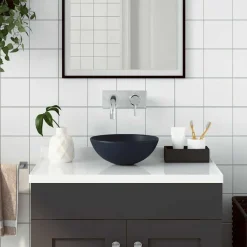 Sanitair & Loodgietersbenodigdheden*vidaXL Wastafel rond keramiek Donkerblauw