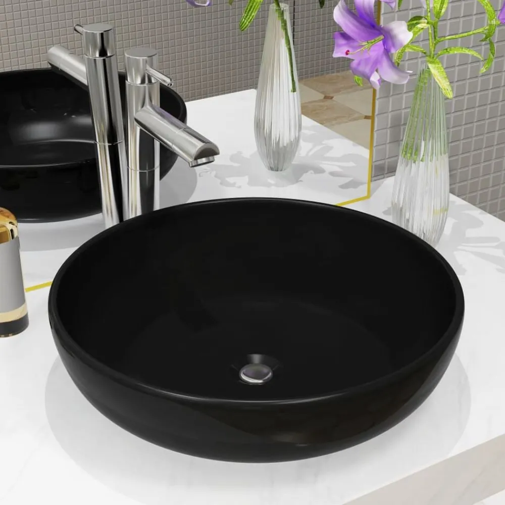 Sanitair & Loodgietersbenodigdheden*vidaXL Wastafel rond 42x12 cm keramiek Zwart