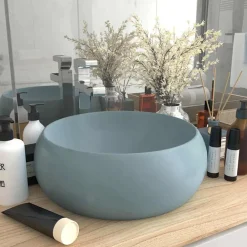 Wastafel rond 40x15 cm keramiek mat lichtblauw>vidaXL Clearance