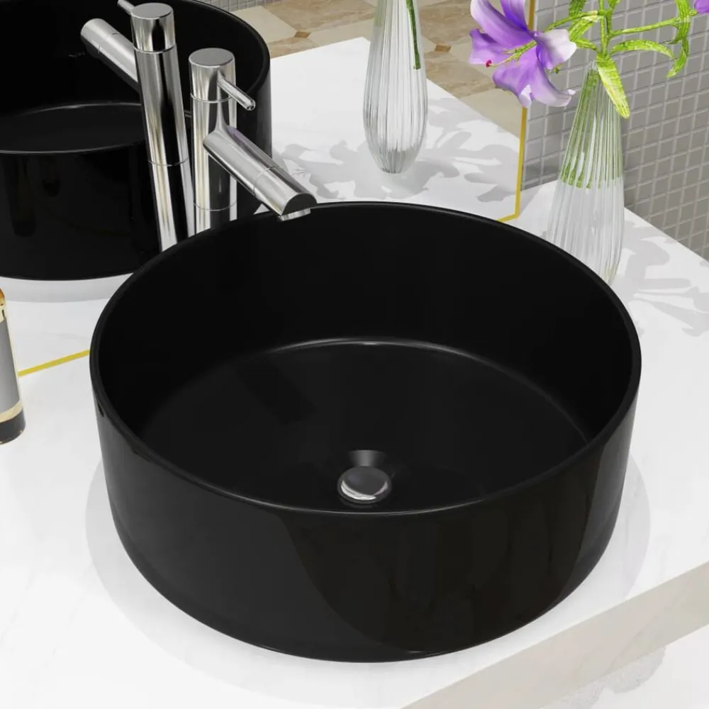 Sanitair & Loodgietersbenodigdheden*vidaXL Wastafel rond 40x15 cm keramiek Zwart