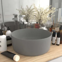 Sanitair & Loodgietersbenodigdheden*vidaXL Wastafel rond 40x15 cm keramiek mat lichtgrijs matlichtgrijs