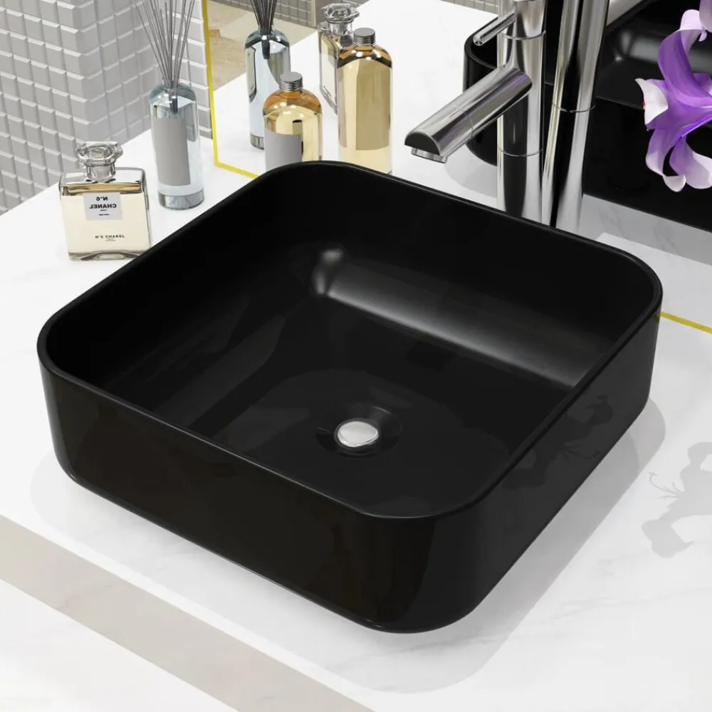 Sanitair & Loodgietersbenodigdheden*vidaXL Wastafel vierkant 38x38x13,5 cm keramiek Zwart