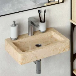 Sanitair & Loodgietersbenodigdheden*vidaXL Wastafel wandgemonteerd 38x24x6,5 cm marmer crèmekleurig Cr&egrave;me