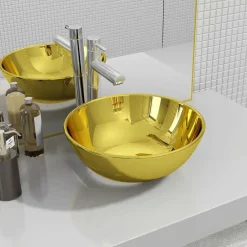 Sanitair & Loodgietersbenodigdheden*vidaXL Wastafel 28x10 cm keramiek kleurig Goud
