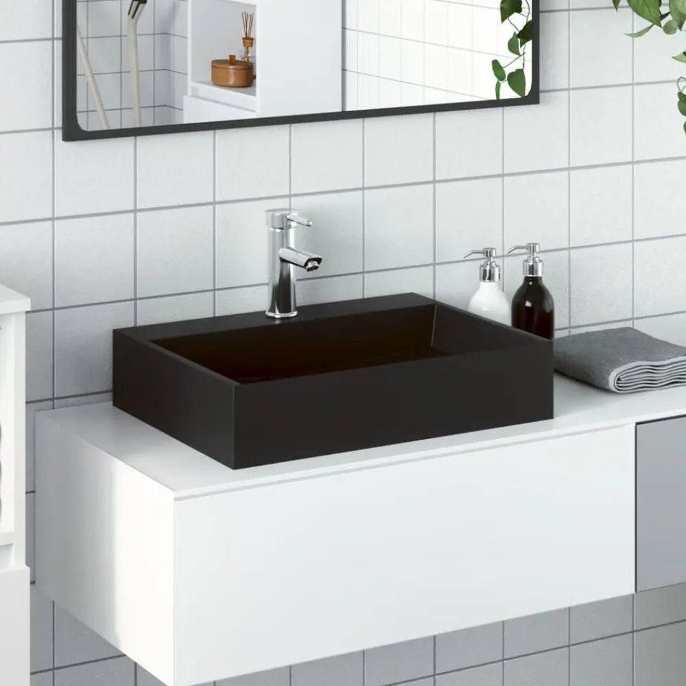Sanitair & Loodgietersbenodigdheden*vidaXL Wastafel 50x38x11 cm gegoten mineraal/marmer mat Zwart