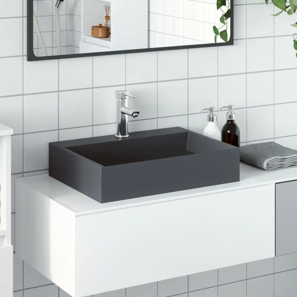 Sanitair & Loodgietersbenodigdheden*vidaXL Wastafel 50x38x11 cm mineraal gegoten/marmer gegoten Antraciet