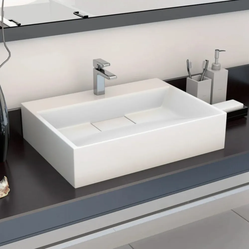 Sanitair & Loodgietersbenodigdheden*vidaXL Wastafel 50x38x13 cm mineraal gegoten/marmer gegoten wit