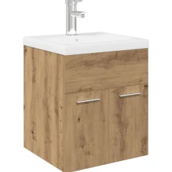 Wastafelkast met ingebouwde wasbak en kraan artisanaal eiken>vidaXL Clearance