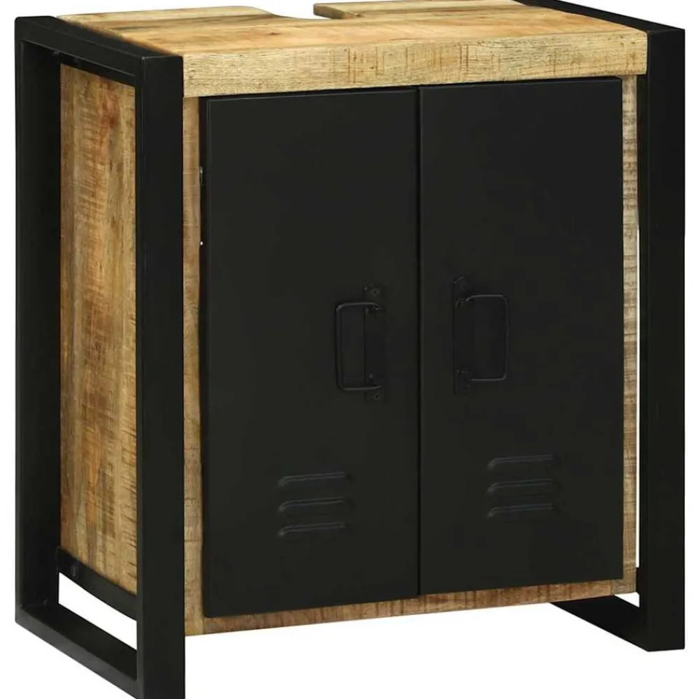 Wastafelkast met plank Bruin 55 x 35 x 60 cm Massief Mango Hout>vidaXL Discount