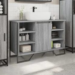 Wastafelkast 91x35x60 cm bewerkt hout eikenkleurig><noscript><img width=