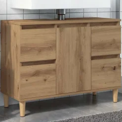Wastafelkast 80x33x60 cm bewerkt hout artisanaal eikenkleur>vidaXL Clearance