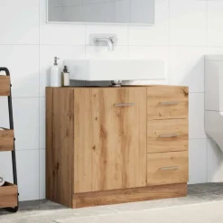 Wastafelkast 63x30x54 cm bewerkt hout artisanaal eikenkleur><noscript><img width=