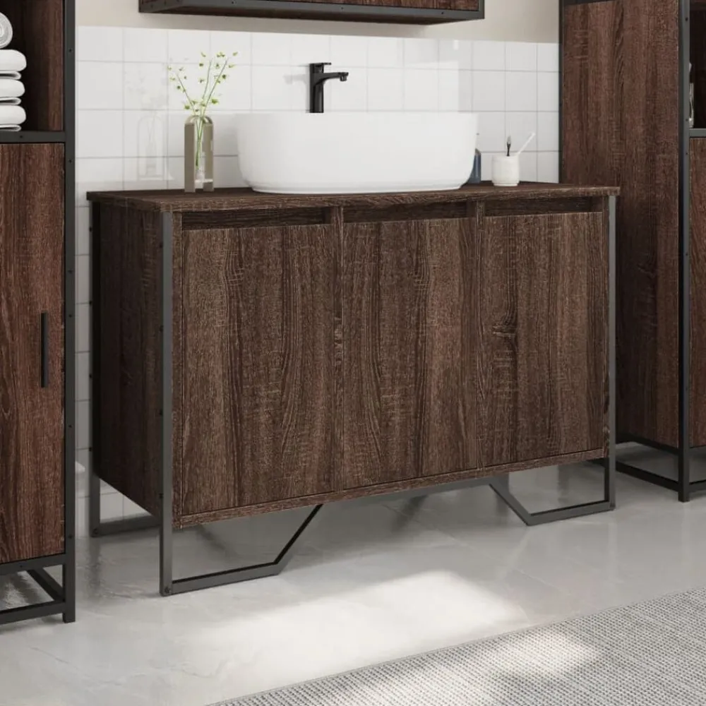 Meubelsets*vidaXL Wastafelkast 91x35x60 cm bewerkt hout ig bruin eikenkleur
