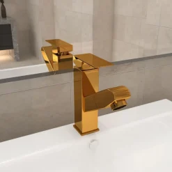 Sanitair & Loodgietersbenodigdheden*vidaXL Wastafelkraan met uittrekfunctie 157x172 mm kleurig Goud