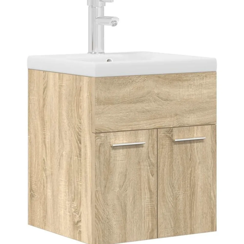 Wastafelmeubel met inbouwwastafel en kraan hout>vidaXL Clearance