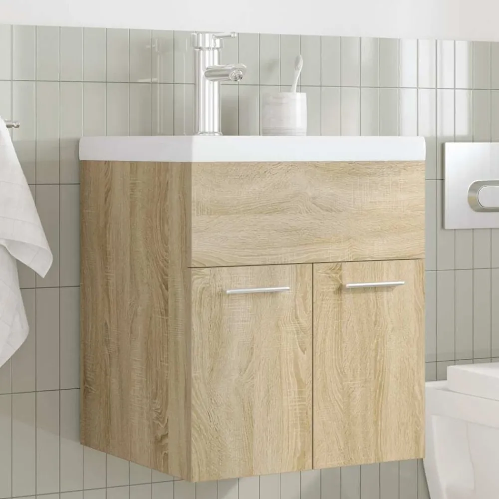 Wastafelmeubel met inbouwwastafel en kraan hout>vidaXL Clearance