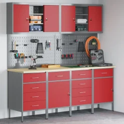 Werk kast met lade 10 pcs Engineered hout en staal>vidaXL New