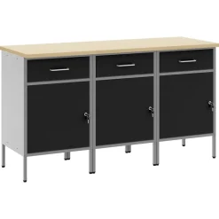 Bouwbeslag*vidaXL Werk kast met lade 3 pcs en Grijs 150 x 55 x 85 cm Zwart