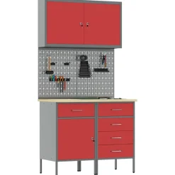 Bouwbeslag*vidaXL Werk kast met lade met slot 5 pcs Engineered hout en staal Rood