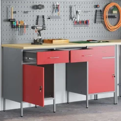 Werk kast met lade met slot 3 pcs Engineered hout en staal>vidaXL Online