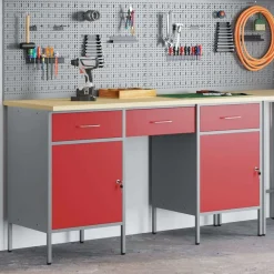 Werk kast met lade met slot 3 pcs Engineered hout en staal><noscript><img width=