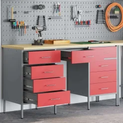 Bouwbeslag*vidaXL Werk kast met lade 3 pcs Engineered hout en staal Rood