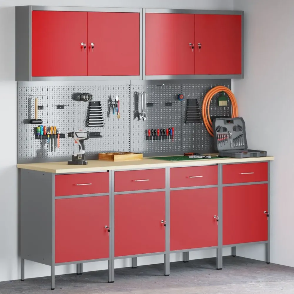 Werk kast met lade 10 pcs Engineered hout en staal>vidaXL Online