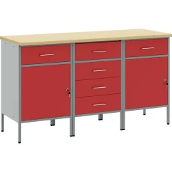 Bouwbeslag*vidaXL Werk kast met lade 3 pcs en Grijs 150 x 55 x 85 cm Rood