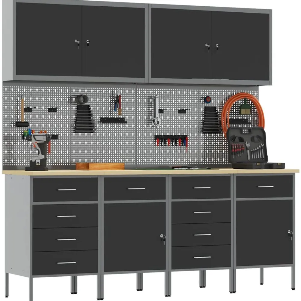 Werk kast met lade 10 pcs Engineered hout en staal>vidaXL Outlet