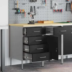 Bouwbeslag*vidaXL Werk kast met lade 2 pcs en Grijs 100 x 55 x 85 cm Zwart
