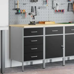 Bouwbeslag*vidaXL Werk kast met lade 2 pcs en Grijs 100 x 55 x 85 cm Zwart