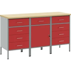 Bouwbeslag*vidaXL Werk kast met lade 3 pcs en Grijs 150 x 55 x 85 cm Rood