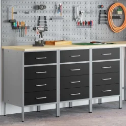 Bouwbeslag*vidaXL Werk kast met lade 3 pcs en Grijs 150 x 55 x 85 cm Zwart