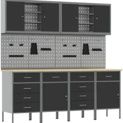 Bouwbeslag*vidaXL Werk kast met lade 10 pcs Engineered hout en staal Zwart