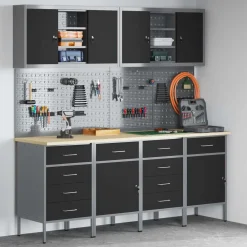 Bouwbeslag*vidaXL Werk kast met lade 10 pcs Engineered hout en staal Zwart