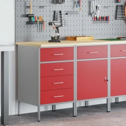 Bouwbeslag*vidaXL Werk kast met lade 2 pcs en Grijs 100 x 55 x 85 cm Rood