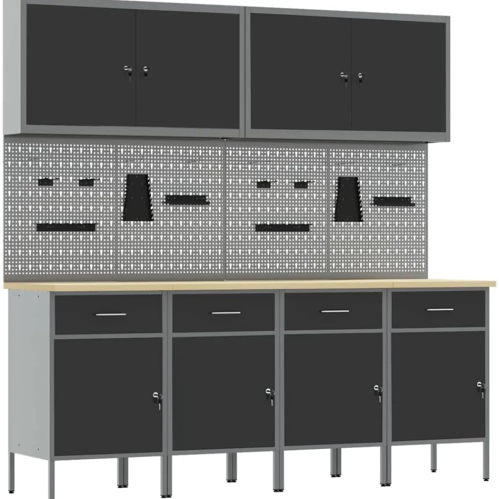 Bouwbeslag*vidaXL Werk kast met lade 10 pcs Engineered hout en staal Zwart