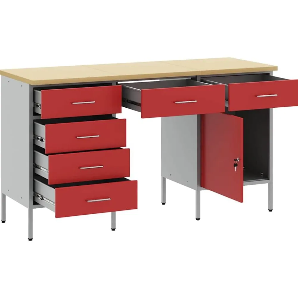 Werk kast met lade met slot 3 pcs Engineered hout en staal>vidaXL Best