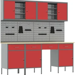 Bouwbeslag*vidaXL Werk kast met lade 10 pcs Engineered hout en staal Rood