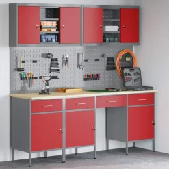Bouwbeslag*vidaXL Werk kast met lade 10 pcs Engineered hout en staal Rood