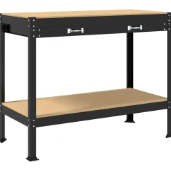 Werkbank met lade Zwart 114 x 54 x 91 cm Bewerkt hout en metaal>vidaXL Outlet